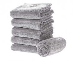 iDesign Ribbed Bagno a Coste, Kit Cotone 100%, Set da 6 Asciugamani Viso e Corpo con Nastro per Appendere, Grigio, 71,1 cm x 40,6 cm x 0,3 cm, 6 unitÃ 