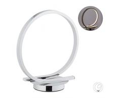 relaxdays Lampada da Tavolo LED, Circolare, Alluminio, Design Moderno, per Salotto & Camera, Originale H 30 cm, argento, 30 x 29 x 15 cm