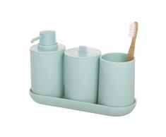 iDesign accessori bagno, Set da 4 in plastica composto da dispenser sapone, portaspazzolini, contenitore cotone e vassoio, azzurro, 24,5 cm x 8,9 cm x 16,2 cm