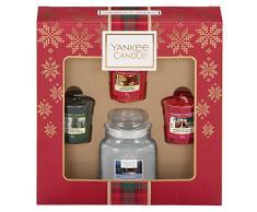 YANKEE CANDLE Set Regalo con 3 Candele Votive profumate e 1 Candela profumata in giara Piccola, Collezione Natale in Montagna, Confezione Regalo Natalizia