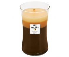 Woodwick Candela in Giara di Vetro Trilogy Grande, Profurmata Dolci Al Caffè, Giallo-Marrone Scuro, 10X18 Cm
