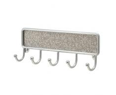 InterDesign Twillo Portachiavi da Parete, Ganci Appendiabiti Ingresso in Metallo e plastica con 5 Ganci, Argento