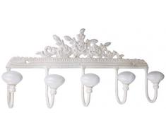 Better & Best Appendiabiti a 5Â Ganci, con Friso e Fiori, Metallo, Ceramica, Bianco, 24,5Â x 5Â x 13Â cm
