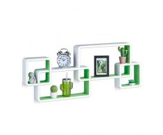 Relaxdays, Bianco-Verde 10021901_252 Mensole da Muro Cube, 4 Cubi da Parete, Design Moderno, Legno MDF, HxLxP: 42x104x10 cm