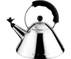 Alessi 9093 B Bollitore con Manico e Fischietto a Uccellino di Design in Acciaio Inox, Nero
