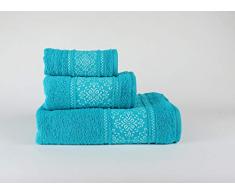 ForenTex - Set di 3 Asciugamani Star Multiuso Basic assorbenti per Bagno, Palestra, Spiaggia, Piscina, 100% Cotone, Blu Petrolio Set 30 x 50,50 x 100,100 x 150 cm 3