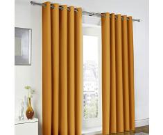 Fusion - Unity - Coppia di Tende Foderate con Occhielli, 100% Cotone, 100% Cotone, Ochre Yellow, 90 Width x 72 Drop (229 x 183cm)