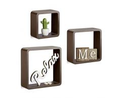 Relaxdays 10021793_93 Set 3 Mensole da Muro, Cubi da Parete, Forma Quadrata, per Cameretta, Cucina, Legno MDF, Marrone