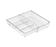 InterDesign Linus Portaposate da cassetto, Separatori per cassetti in plastica Senza BPA con 4 Scomparti Lunghi e Parte Estraibile, Trasparente