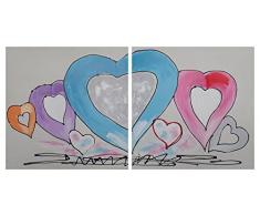 DiKasa Quadro Dipinto su Tela Cuori 2 Pannelli CM 60X60 OGNUNO