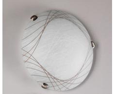 Onli - Plafoniera/Lampada da Soffitto/Parete Graffio in Vetro Bianco Satinato Serigrafato con Decorazioni Color Bianco e Marrone. Illuminazione Sala, Soggiorno, Camera, Cucina, Bagno. Diam 30cm
