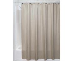 InterDesign Satin Stripe Tenda Doccia in Tessuto, Tende per Doccia in Poliestere Lavabile con Motivo a Strisce 183,0 cm x 183,0 cm, Beige