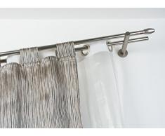 InCasa Bastone Doppio per Tende à 20 mm Senza Anelli, L. 260 cm in Acciaio Satinato - Completo