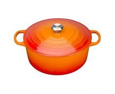 Le Creuset Casseruola Signature in Ghisa con Coperchio, Ã 22 cm, Rotonda, Adatta a Tutte le Fonti di Calore incl. Induzione, Volume: 3,3 l, 3,932 kg, Arancio