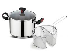 Lagostina Linea Rossa Pentola Multicottura con Doppio Cestello Cottura e Coperchio in Vetro, Ø 22 cm, 5 Litri, Pentola Induzione, Gas e Forno fino a 220 °C, Manicature in Silicone Antiscivolo