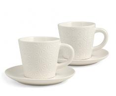 H&H Silhouette Set 2 Tazze Colazione con piatto, Stoneware, Bianco, 320 ml