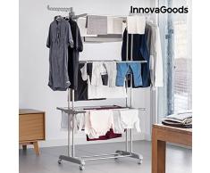 InnovaGoods Stendibiancheria Pieghevole con Ruote, 18Â Barre, Colore Argento, Taglia Unica