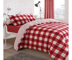 Sleepdown Gingham Check Red Set Copripiumino per Letto Matrimoniale, Cotone, Rosso, Doppio