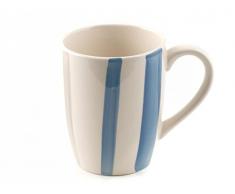 H&H Set 6 Tazzone Mug Stonware Decori Riche 354 CC Righe, 354 ml, Ceramica, Blu/Blu