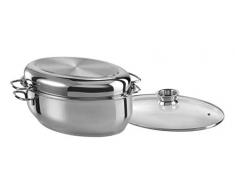 GSW 411318 - Rostiera multifunzione 3 in 1, ovale, in acciaio INOX 18/8, vetro, 38 cm, colore: Argento