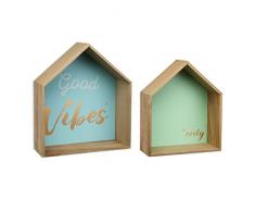 VERSA 21360024 Set Mensole, Legno, Blu, Verde, 30 x 11 x 35 cm