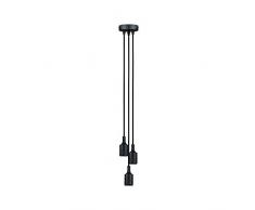 Paulmann 50343 Lampadario a 3 Luci con Attacco E27 E Cavo In Tessuto, Lampadina Non Inclusa, Nero 20W, Silicone, Metallo