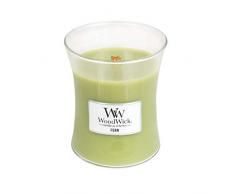 Woodwick Hourglass Candela Profumata Media con Stoppino Scoppiettante, Fino A 60 Ore, Verde (Felce), Medio