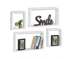 Relaxdays 10021891_49 Set 4 Mensole da Parete Rettangolari, Cubi in Design Moderno, per Libri, DVD e Decorazioni, Bianco