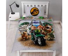 LEGO Jurassic World - Copripiumino per letto singolo, con licenza ufficiale, reversibile, design T Rex su due lati, con federa coordinata, poliestere, multicolore