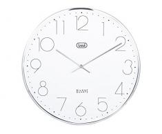 Trevi OM 3512 S Orologio da Muro al Quarzo in Vetro Curvo Antiriflesso, Cornice e Lancette in Metallo, Movimento Silenzioso Sweep, Diametro 30 cm, Argento, plastica