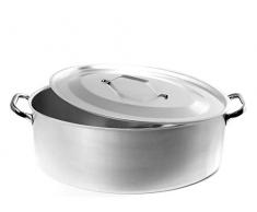 Pentole Agnelli ALMA12640 Alluminio Professionale 3 mm, Casseruola Ovale con Coperchio e 2 Maniglie, 40 x 28 cm