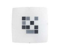 ONLI Plafoniera Quadra in Vetro Satinato con Motivo Geometrico, Bianco/Nero/Grigio