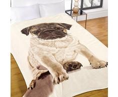 Dreamscene - Coperta Grande per Letto e Divano, in Finta Pelliccia di Visone Calda, 150 x 200 cm, Motivo Carlino