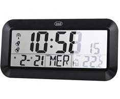 Trevi OM 3528 D Orologio Digitale Radiocontrollato con Sensore Esterno Senza Fili, Grande Display e Ampio Angolo di Lettura, Termometro, Sveglia, Calendario Multilingue, Nero