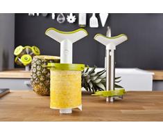 Vacu Vin 4052046 4-in-1 Pelaananas, Snocciolatore, Affettatrice con Scheda - Bianco/Verde