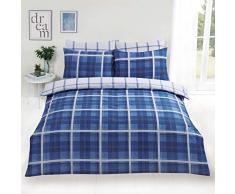 Dreamscene Denim a Quadri Set Copripiumino, Blue-King, Policotone, Poliestere 50% Cotone, Bianco