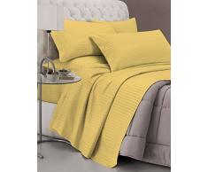 Italian Bed Linen CL-ST-giallo-2P Completo Letto con Lenzuolo sopra, sotto e Federe in Tinta Unita Rigato, Raso di Poliestere, Giallo, Matrimoniale, 300x250x1 cm
