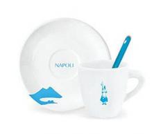 Bialetti RTATZ214 Tazza Napoli + Piattino + Cucchiaio Expresso Porcellana Bianca 12,5 x 12,5 x 8,5 cm, Celeste
