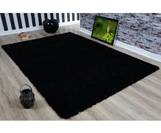 Vimoda Moderno Tappeto Shaggy Pelo Alto, a Pelo Lungo, Morbido, Tappeto Uni Nero; Dimensioni: 60Â x 110Â cm