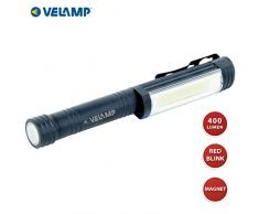 Velamp Big Daddy Lampada Ispezione LED da 3W con Clip e Magnete, Torcia COB da 400 Lumen per Riparazione Auto, Garage, Pesca Emergenzaâ¦ Luce Rossa Lampeggiante, Nero