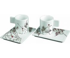 Deagourmet 159, Origini Tradizioni Set 2 Tazzine e 2 Piattino, Porcellana Bianca Decorata a Mano