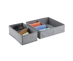 InterDesign Aldo Scatola portaoggetti, Organizer cassetto in Polipropilene, Set da 2 scatole Armadio con 4 scomaparti in Totale, Grigio