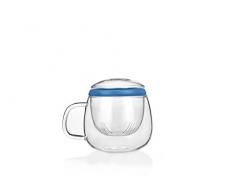 Tea Soul Mug in Vetro con Anello in Silicone Blu 0.5 L