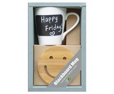 laroom 13848 â Set Regalo Tavolo Tazza di Porcellana con Lavagna, Colore: Bianco, Nero