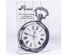 DiKasa Orologio a Parete in Legno Bianco Paris Stile Shabby Chic