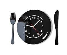 Moderno orologio da parete orologio da parete Posate e Piatto nero cucina, bar decorativo moderno 3d