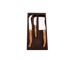 Laguiole - Set di 3 coltelli Misti da Formaggio, Manico in ulivo