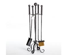 DiKasa Stand in Metallo Nero con 4 Attrezzi Camino
