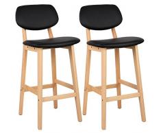 WOLTU BH51sz-2 Coppia Sgabelli da Bar Sedia Alta con Schienale Poggiapiedi PU Gambe di Faggio per Cucina Ristorante Nero 2 Pezzi