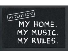 Empire Merchandising GmbH, 623638, Zerbino in Polipropilene, con Scritta: Attention My Home, My Music, My Rules, 60 x 40 cm, Multicolore (Bunt)